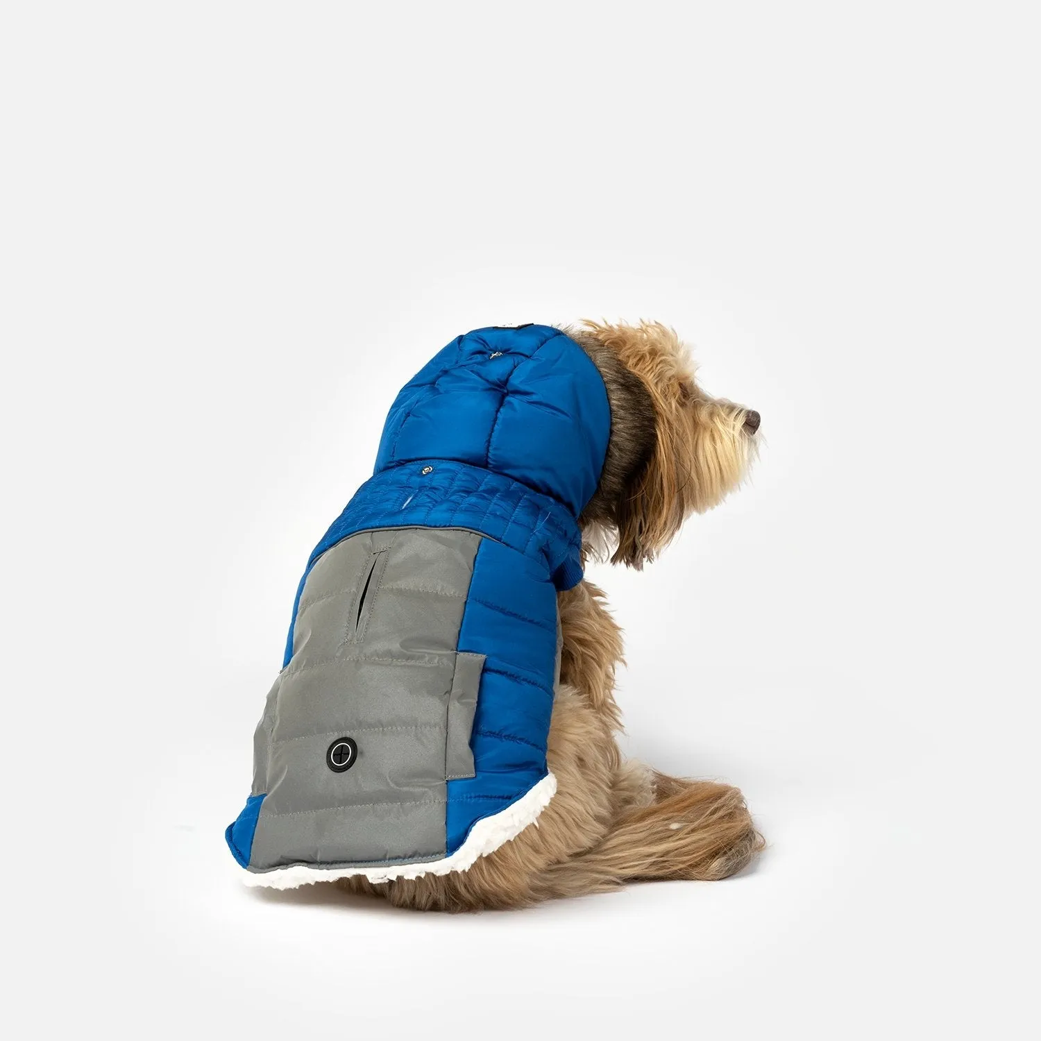 🐶 Bailey Dog Jacket – Blue | Quilted Winter Coat with Sherpa Lining & Poop Bag Dispenser