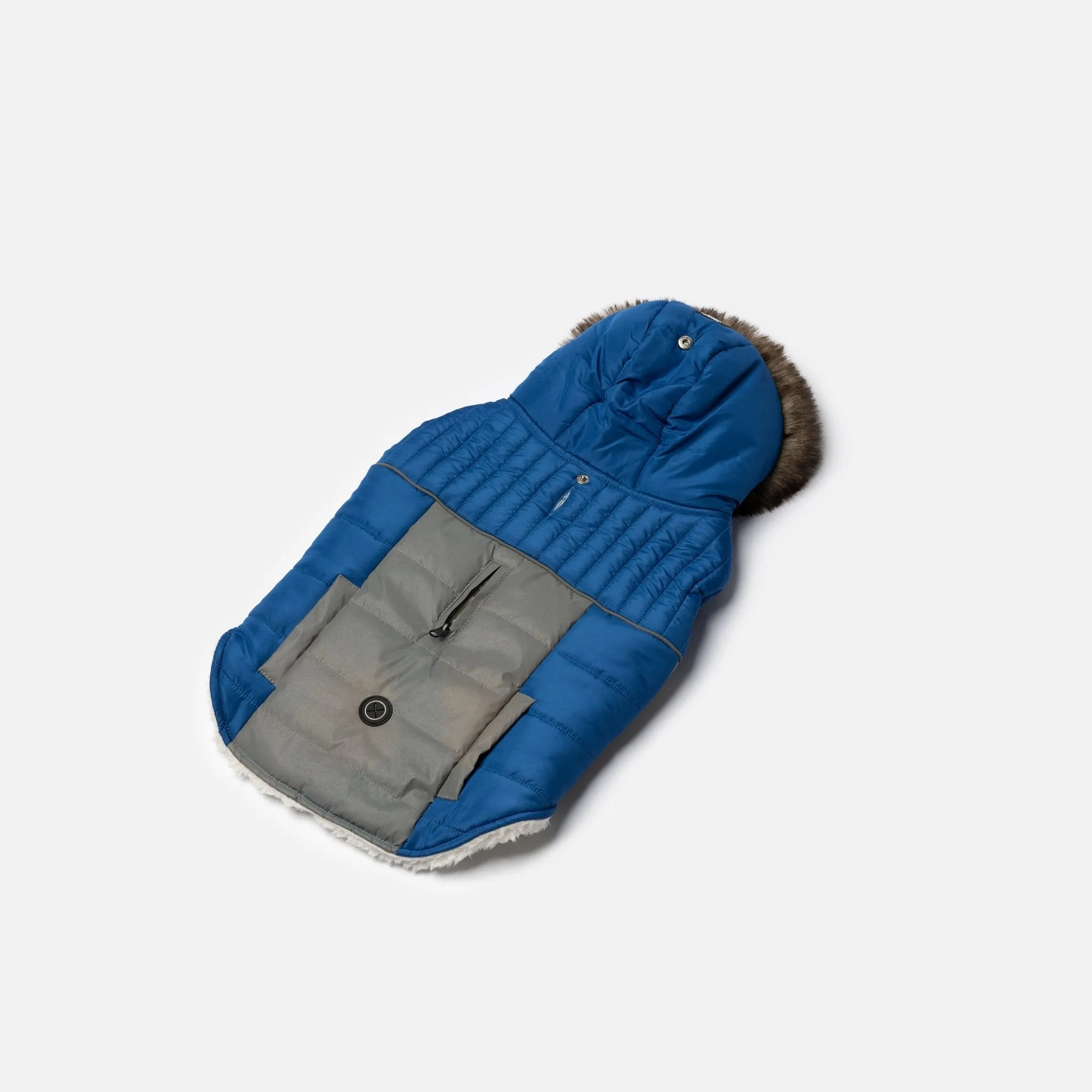 🐶 Bailey Dog Jacket – Blue | Quilted Winter Coat with Sherpa Lining & Poop Bag Dispenser