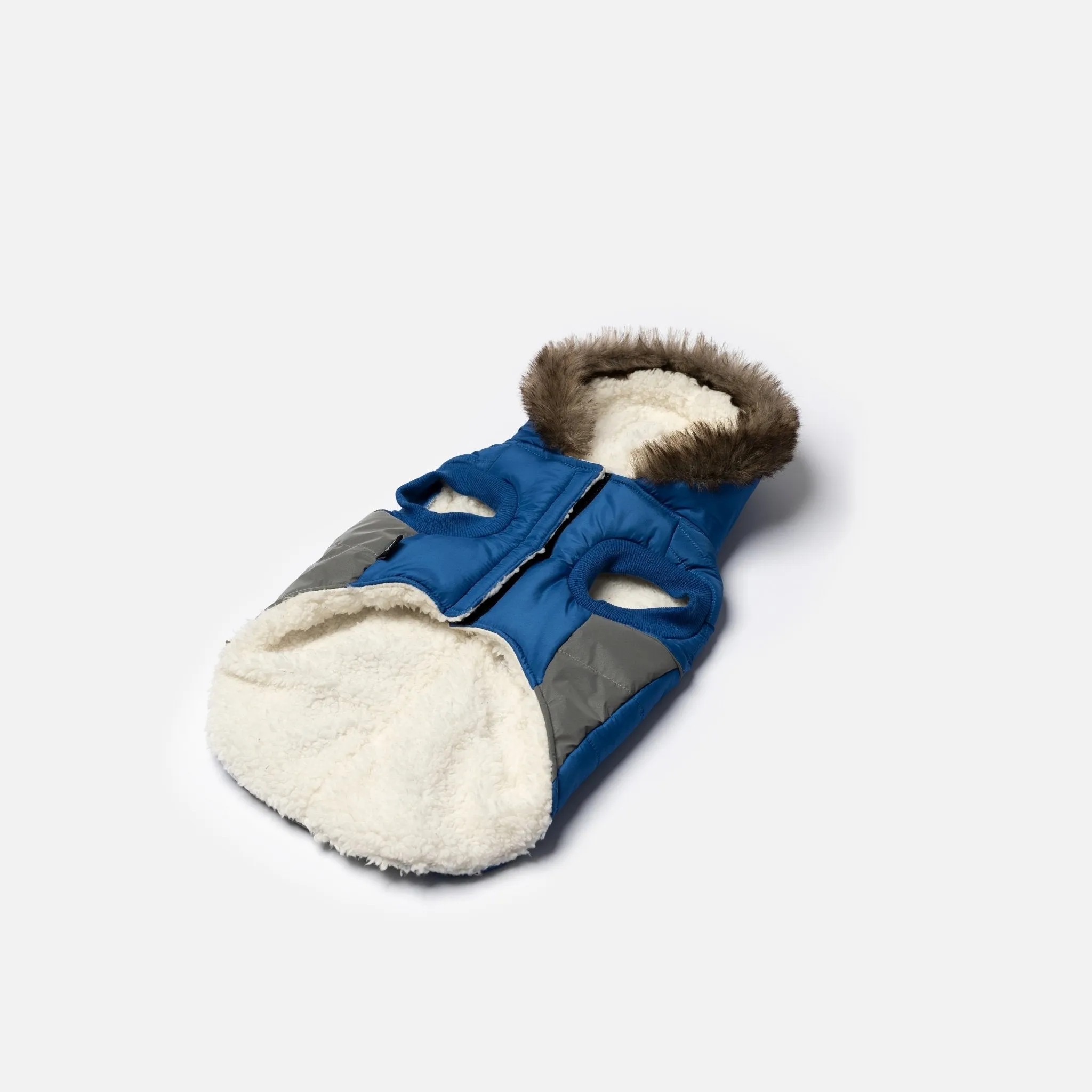 🐶 Bailey Dog Jacket – Blue | Quilted Winter Coat with Sherpa Lining & Poop Bag Dispenser