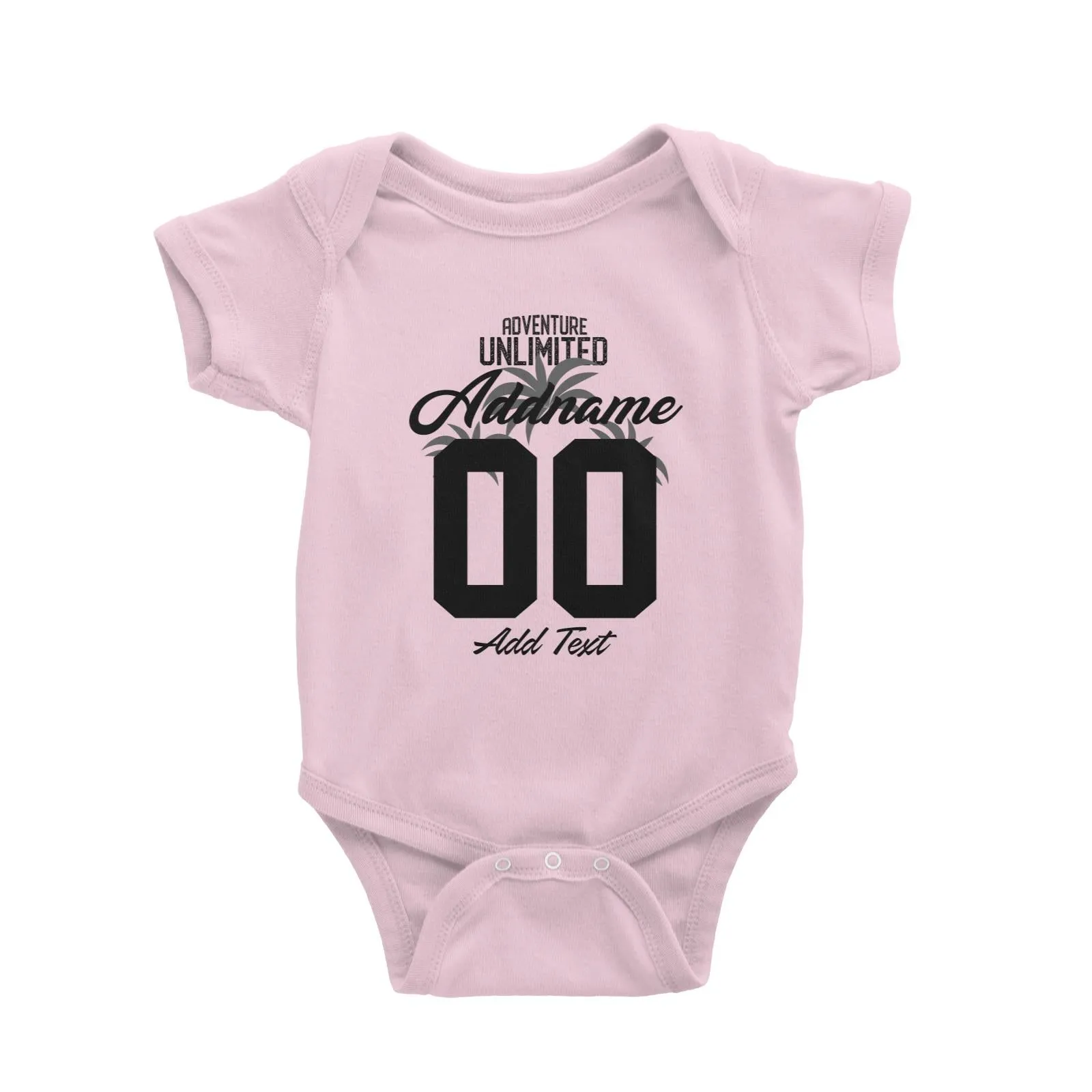 Adventure Unlimited with Grey Leaves Personalizable with Name Number and Text Baby Romper