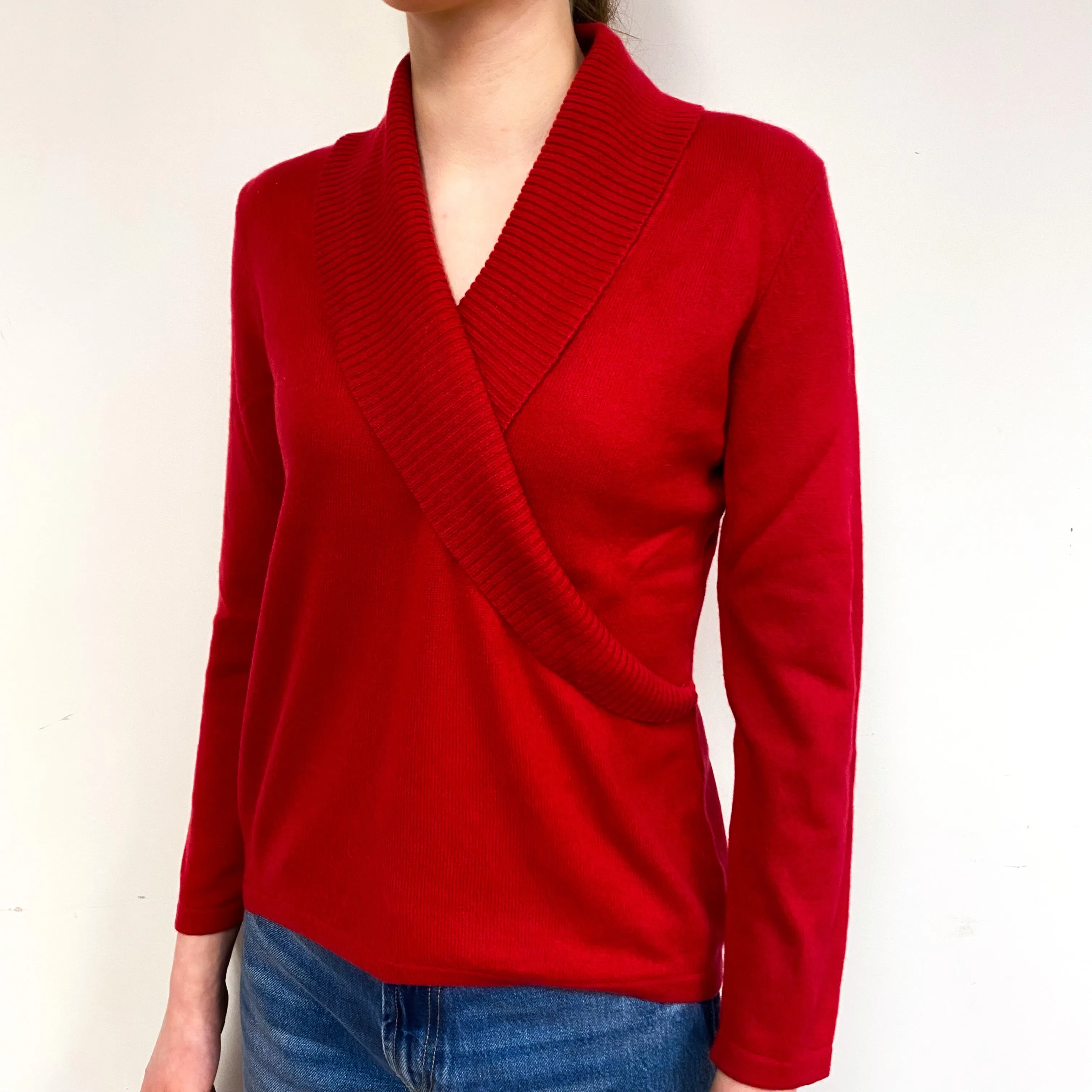 Berry Red Cross-Over Cashmere V-Neck Jumper Extra Small
