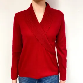 Berry Red Cross-Over Cashmere V-Neck Jumper Extra Small