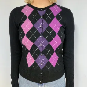 Black Argyle Cashmere Cardigan Small
