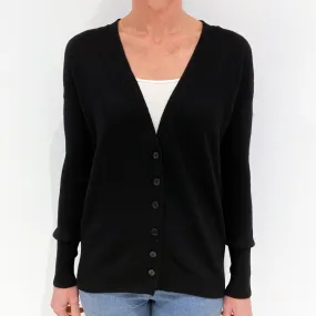 Black Cashmere Deep V-Neck Cardigan Small