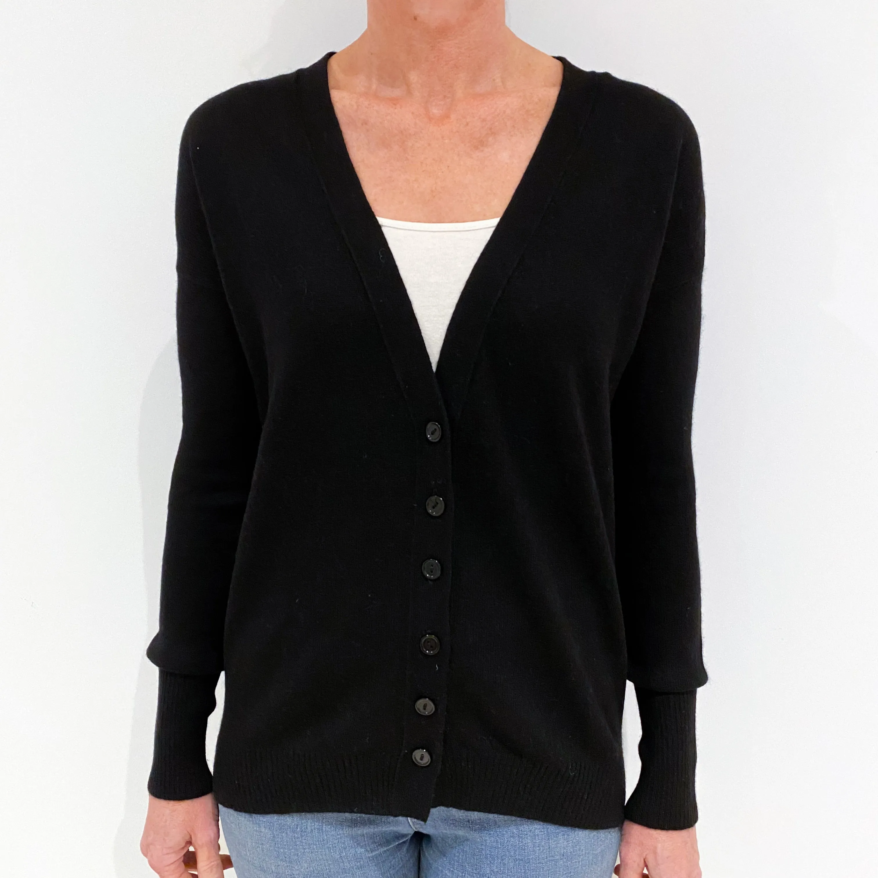Black Cashmere Deep V-Neck Cardigan Small