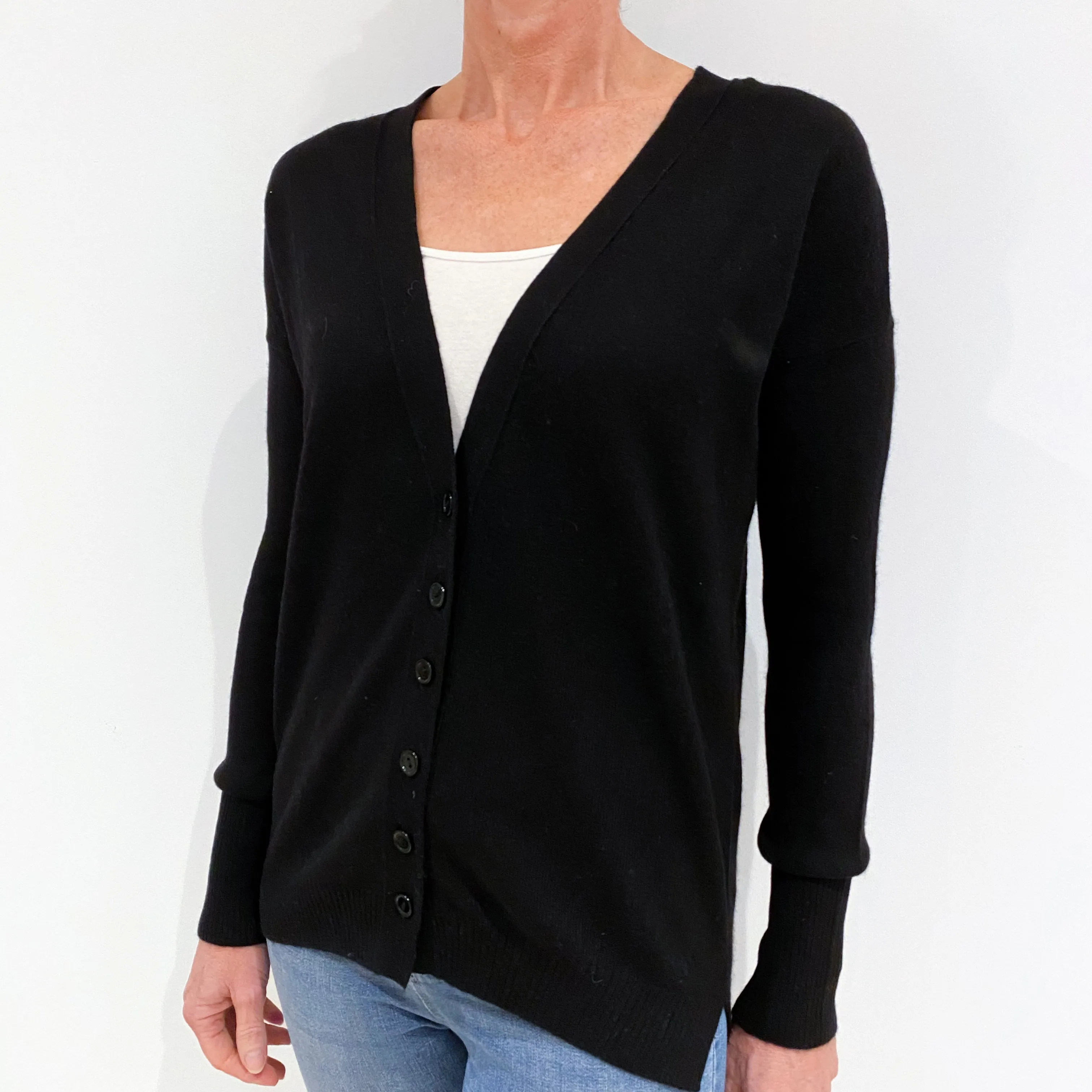 Black Cashmere Deep V-Neck Cardigan Small