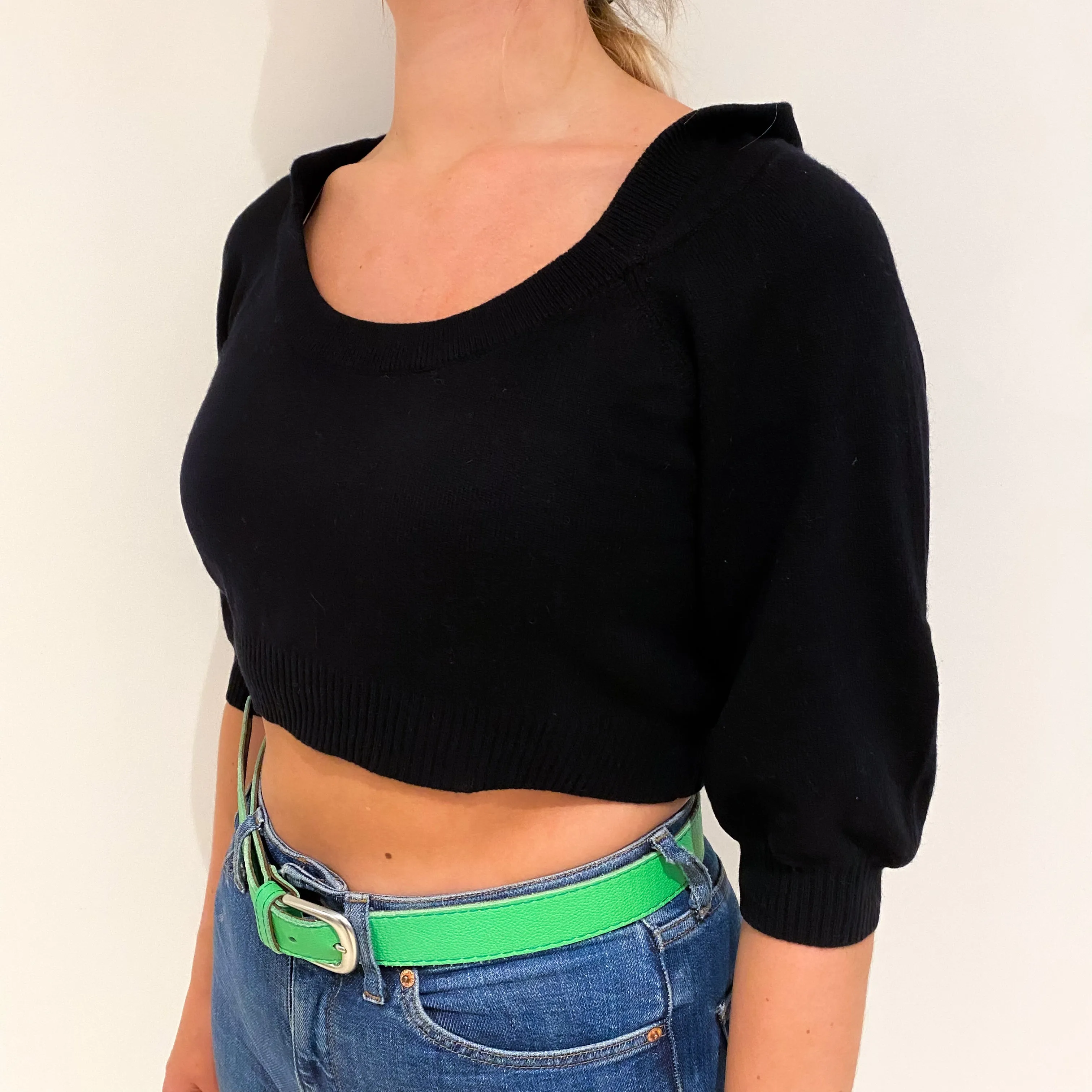 Black Cashmere Scoop Neck Hoodie Small