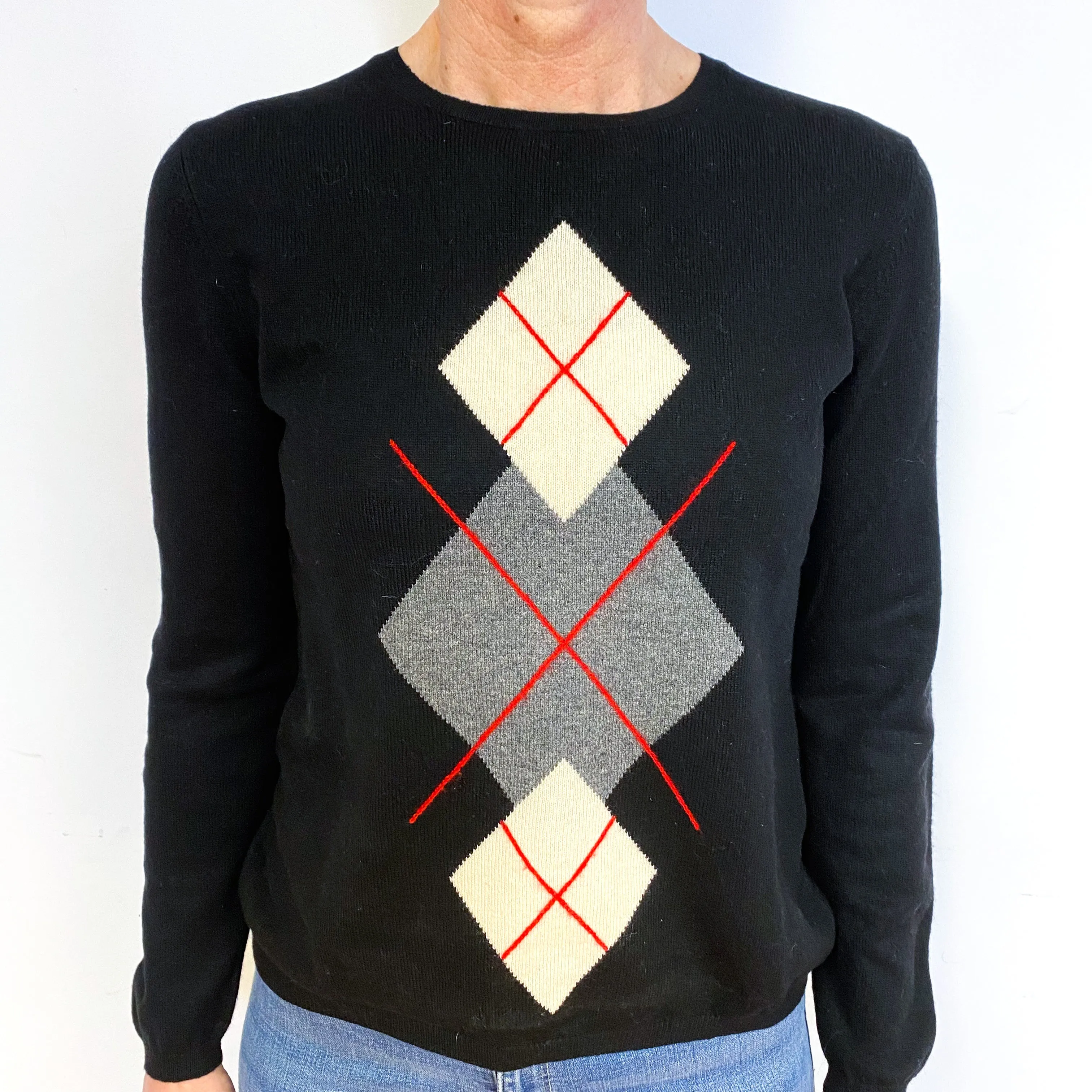Black Cream Diamond Cashmere Crew Neck Jumper Medium