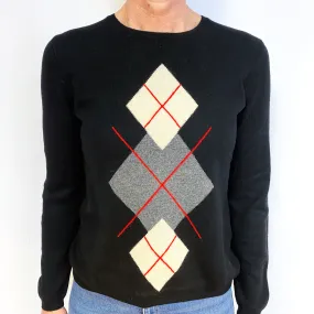 Black Cream Diamond Cashmere Crew Neck Jumper Medium