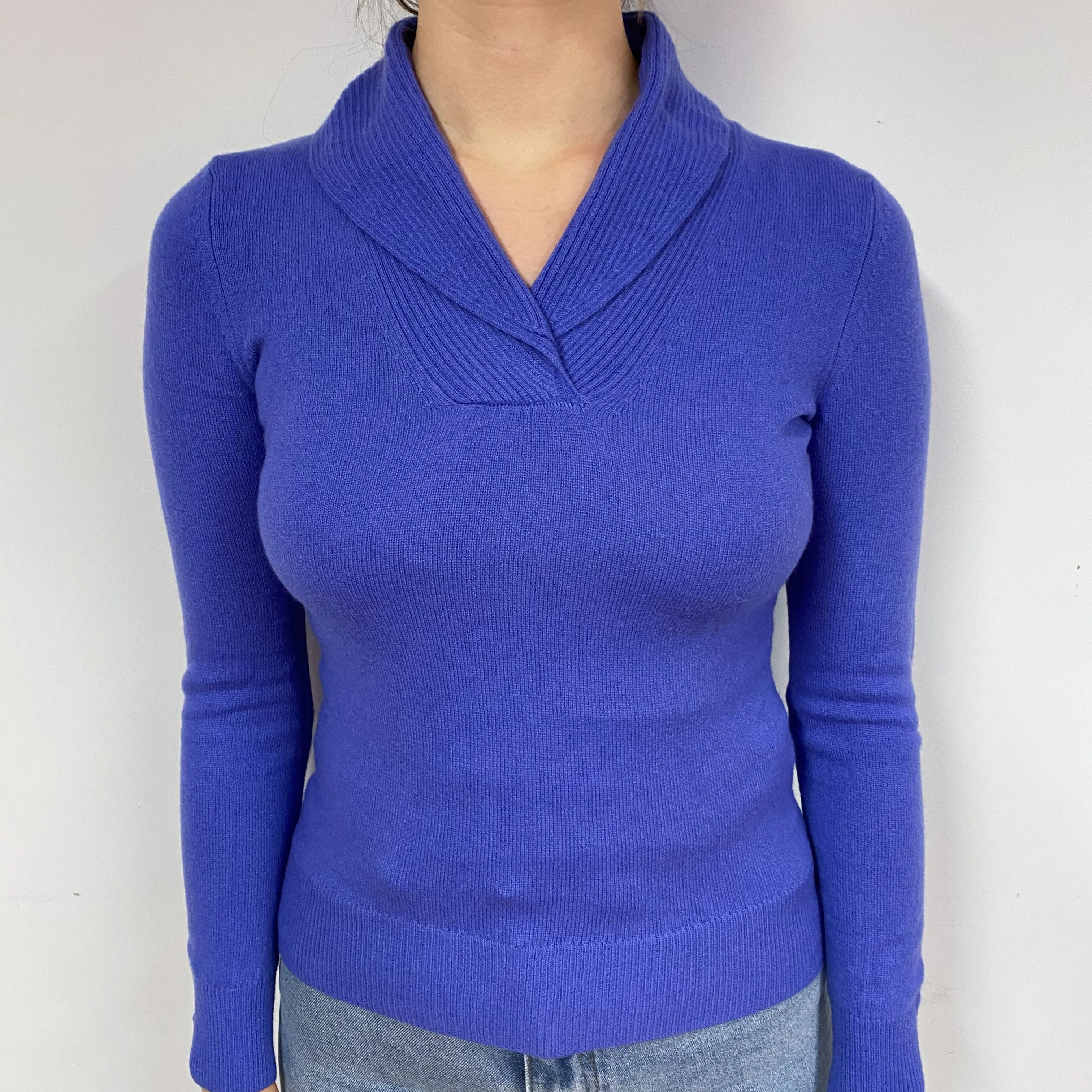 Blueberry Purple Cashmere Shawl Collar Jumper Small