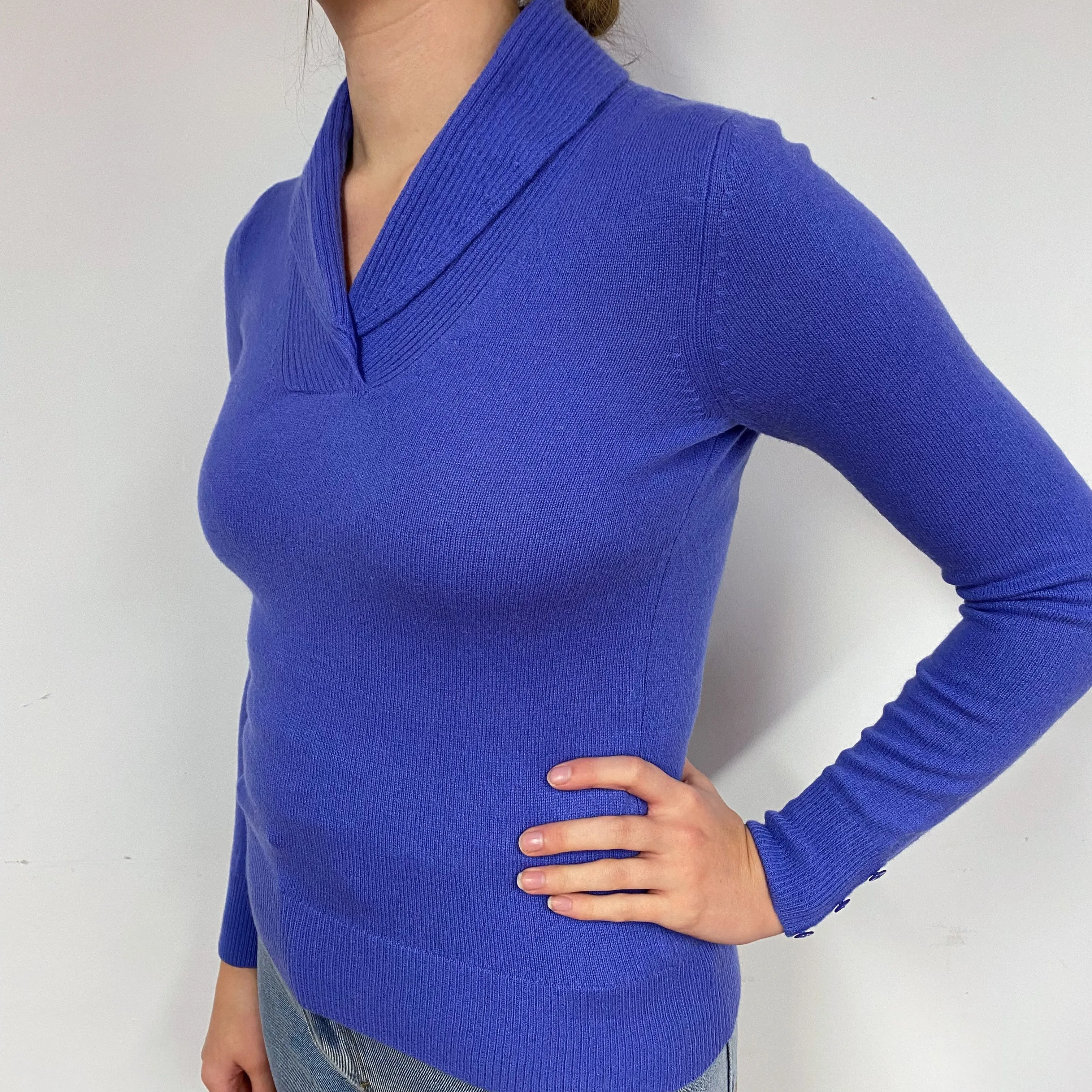 Blueberry Purple Cashmere Shawl Collar Jumper Small
