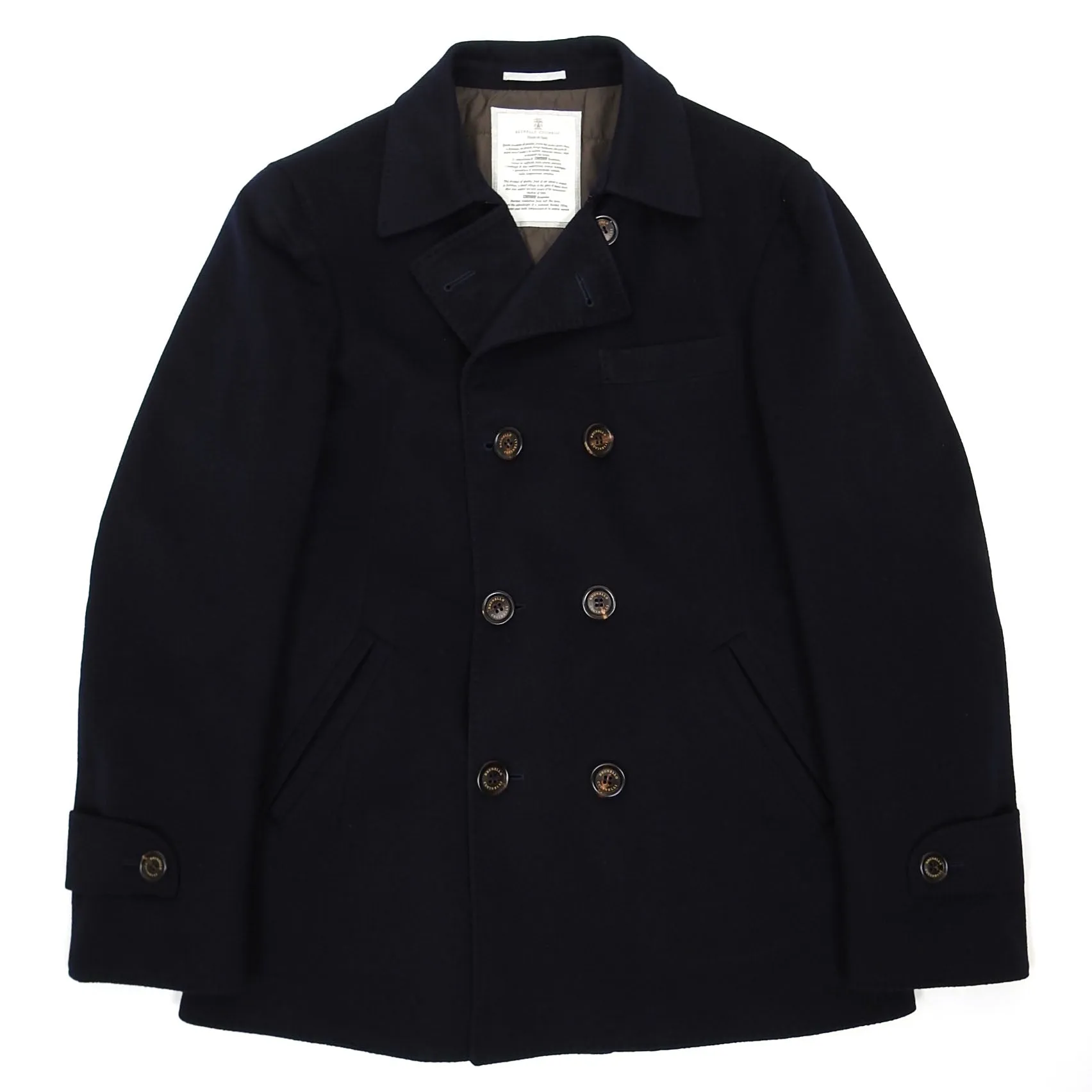 Brunello Cucinelli Navy Wool/Cashmere Insulated Peacoat Size 50