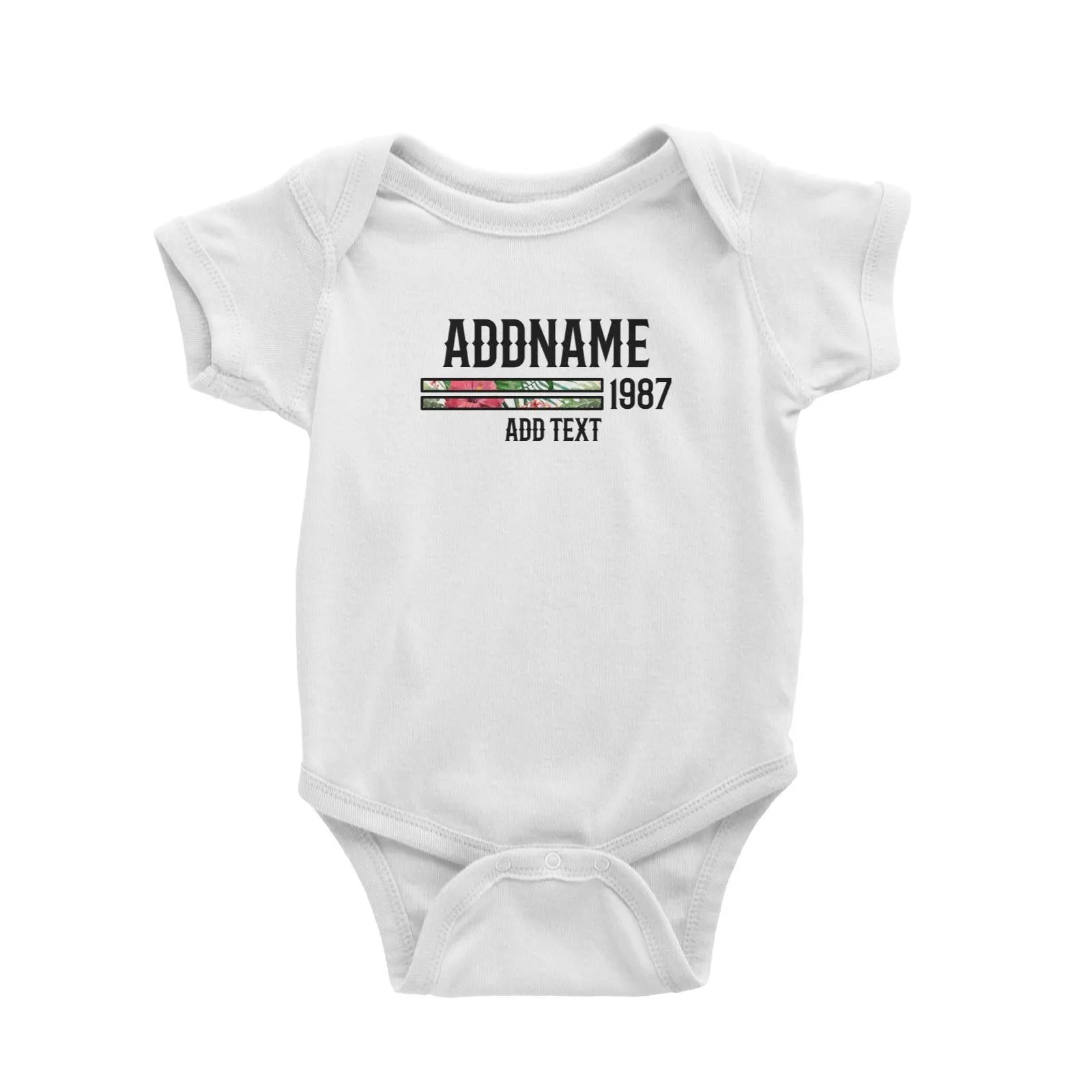 Bunga Raya Tropical Leaves Bars Personalizable with Name Year and Text Baby Romper