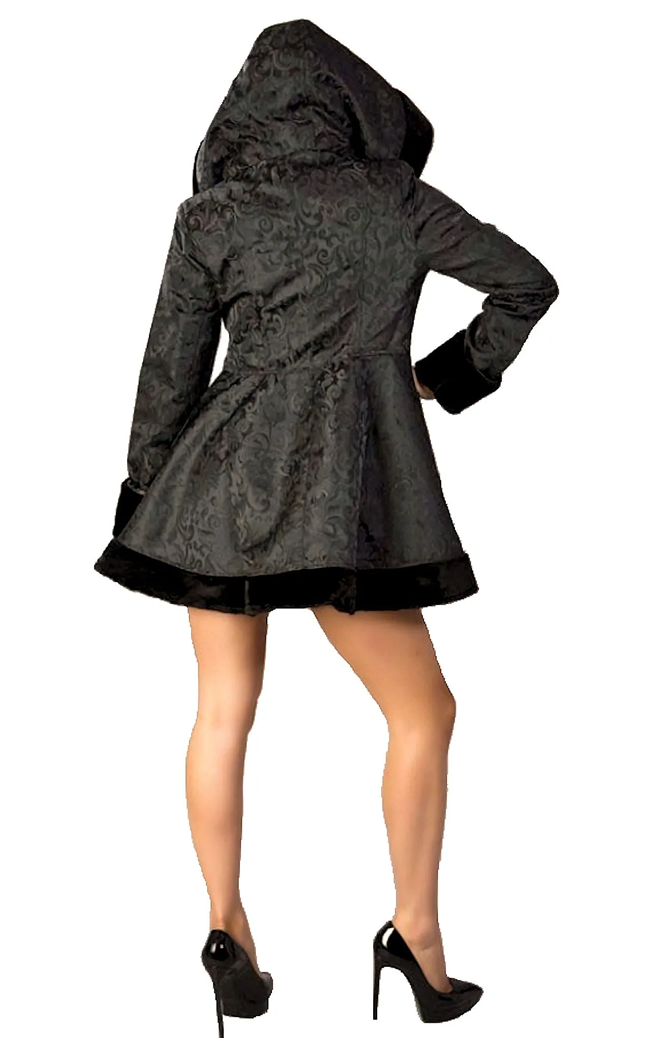 Burleska Peacoat Steampunk Style Short Flared Jacket with Hood