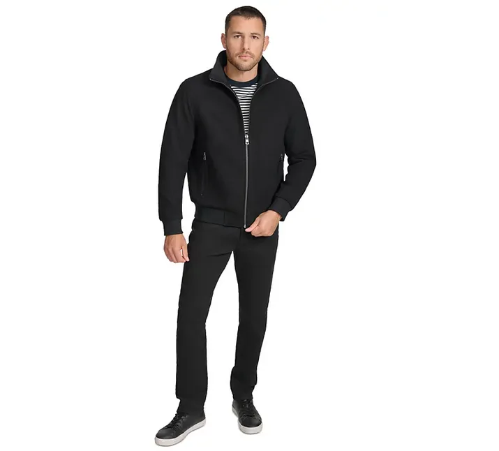 Calvin Klein Men's Wool Bomber Jacket With Knit Trim Black Small