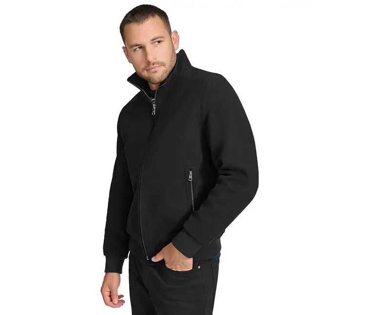 Calvin Klein Men's Wool Bomber Jacket With Knit Trim Black Small