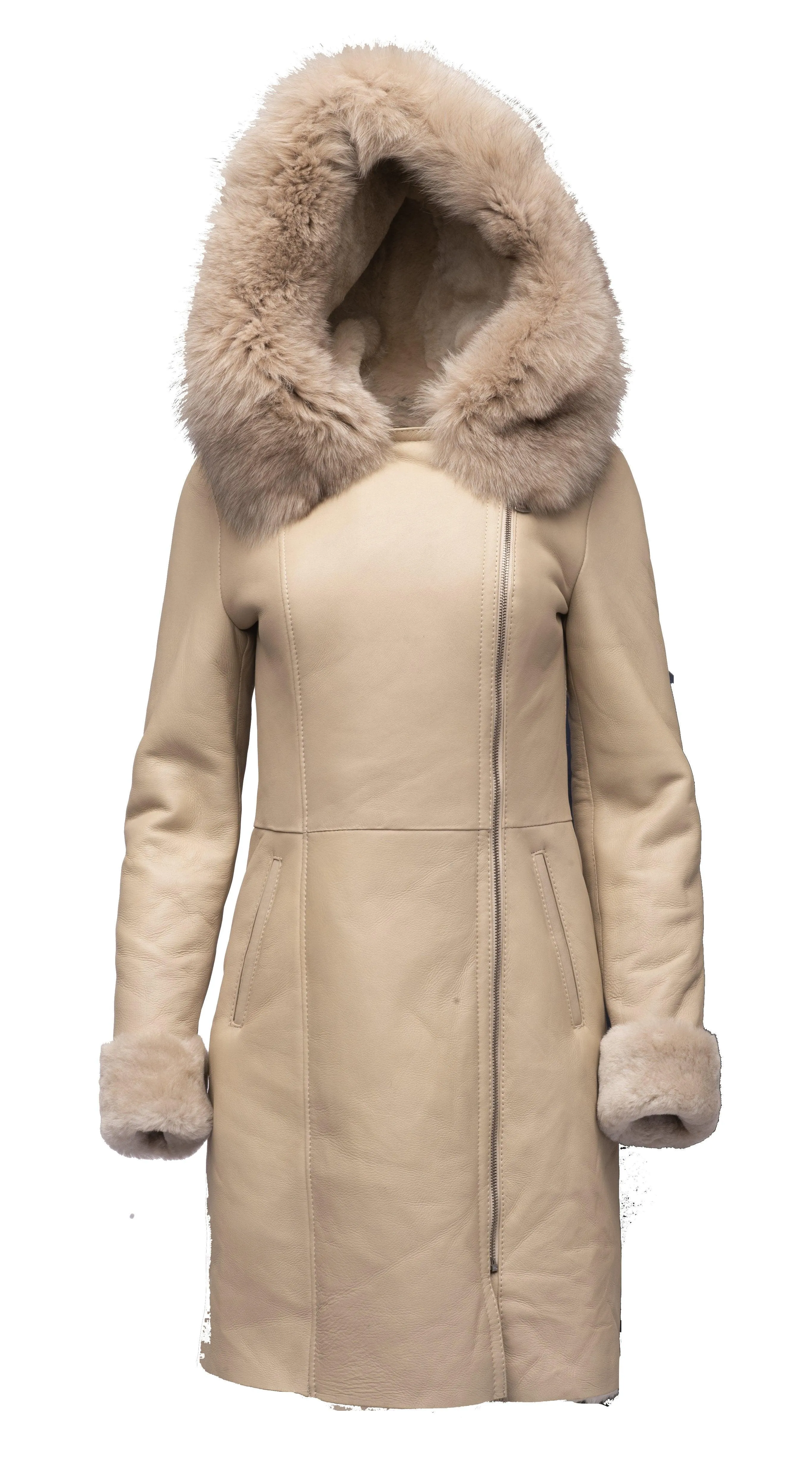 Gracie's Hooded Shearling Sheepskin fox fur Jacket