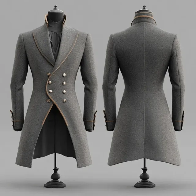 Gray Regency Men's Tailcoat with Gold Trim - Bridgerton-Inspired Double-Breasted Jacket Plus Size