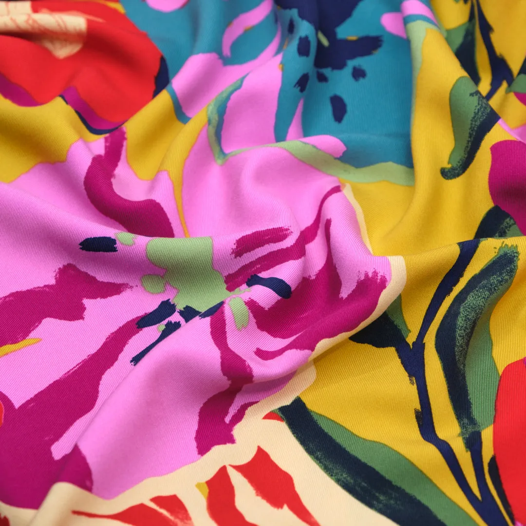 Heat Wave Floral Rayon Twill - Golden/Crimson/Multi
