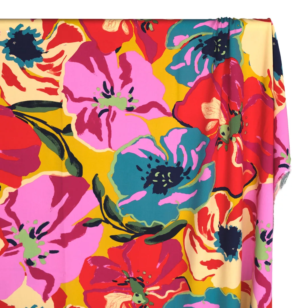 Heat Wave Floral Rayon Twill - Golden/Crimson/Multi