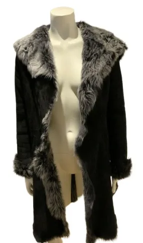 Hooded Suede Shearling Lambs Leather Coat Size XS ladies