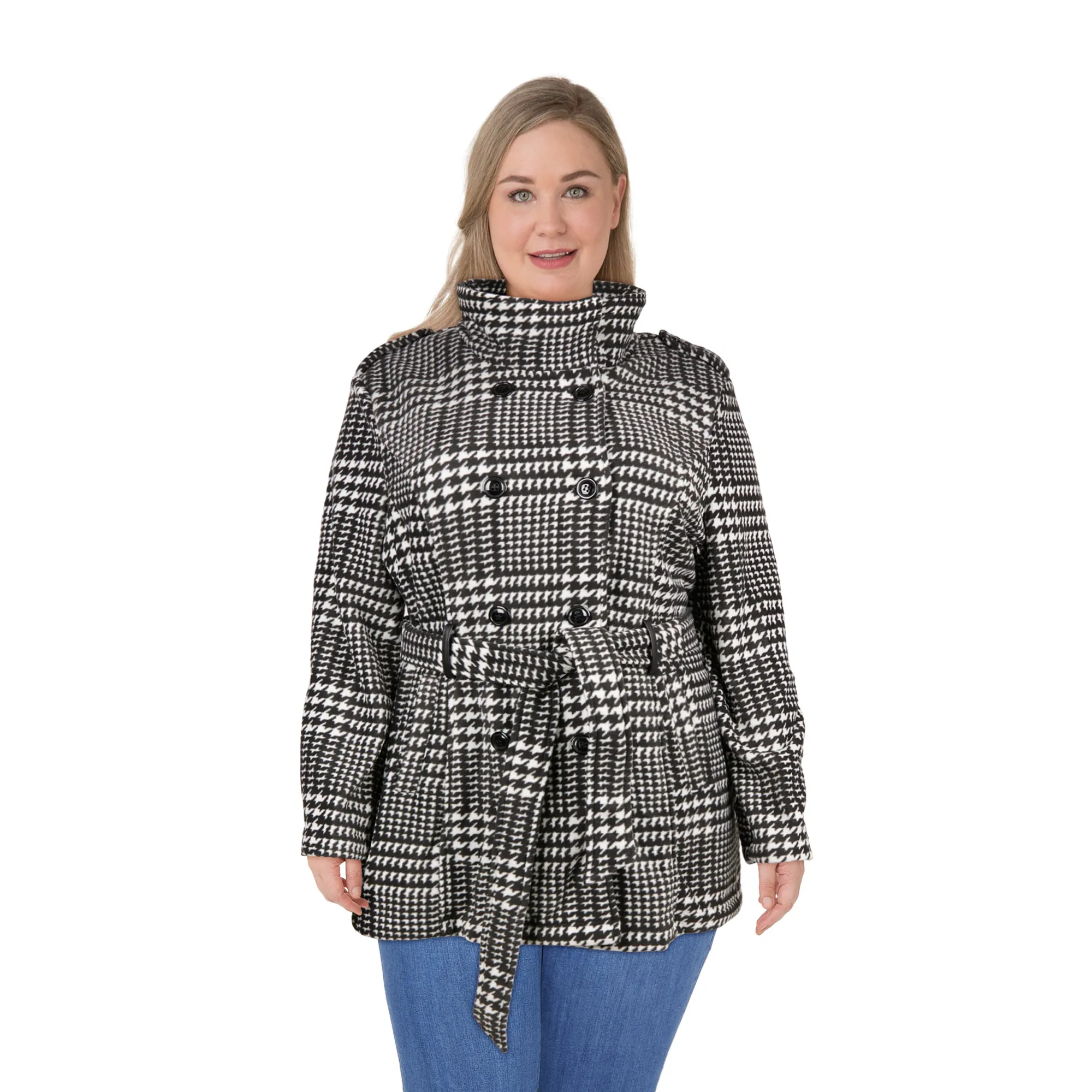 mySTYLE Women's Plus Houndstooth Peacoat