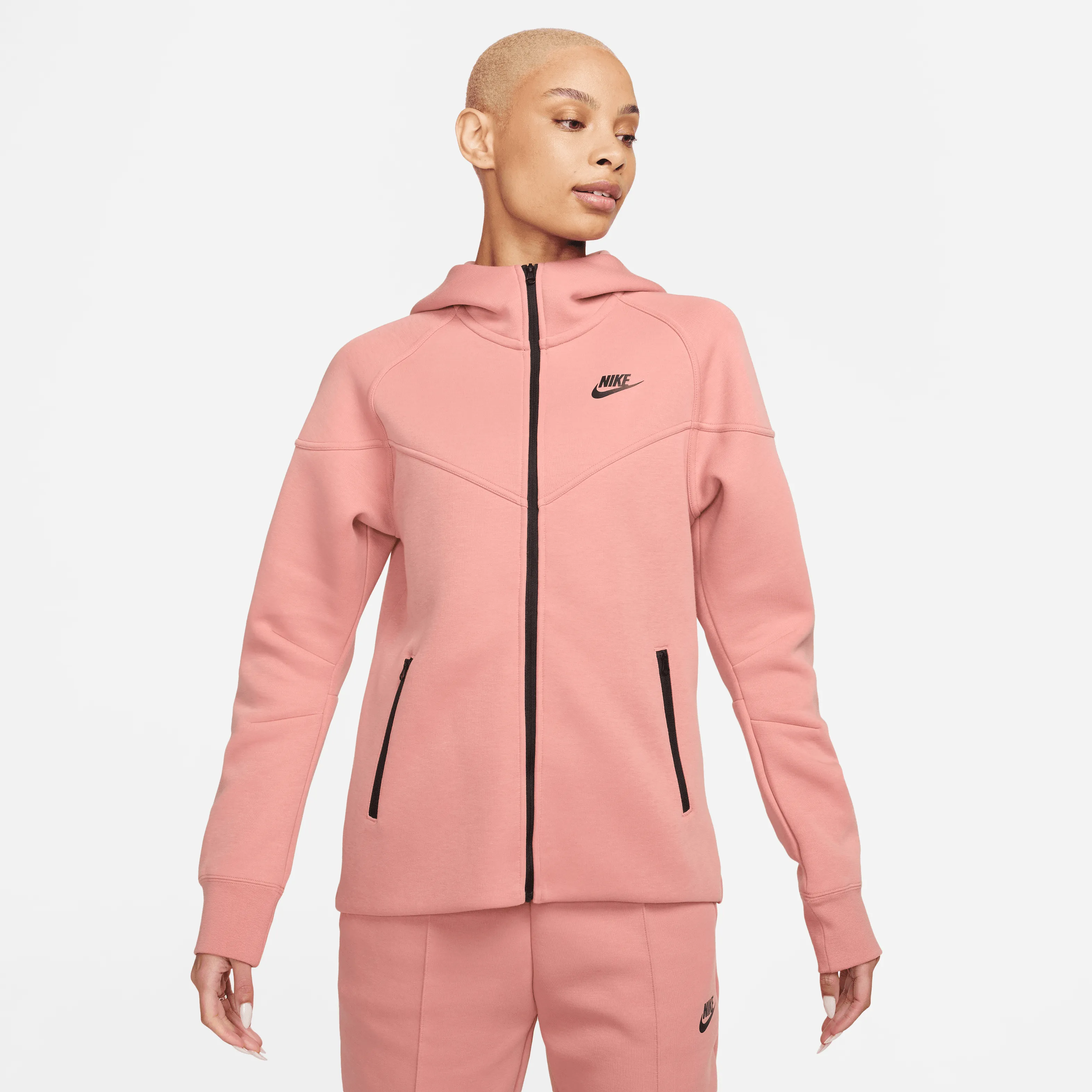 Nike - Women - Tech Fleece Full-Zip Hoodie - Red Stardust/Black