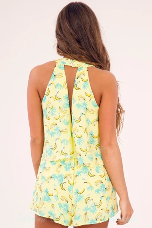 Peach Love Banana Romper - Yellow