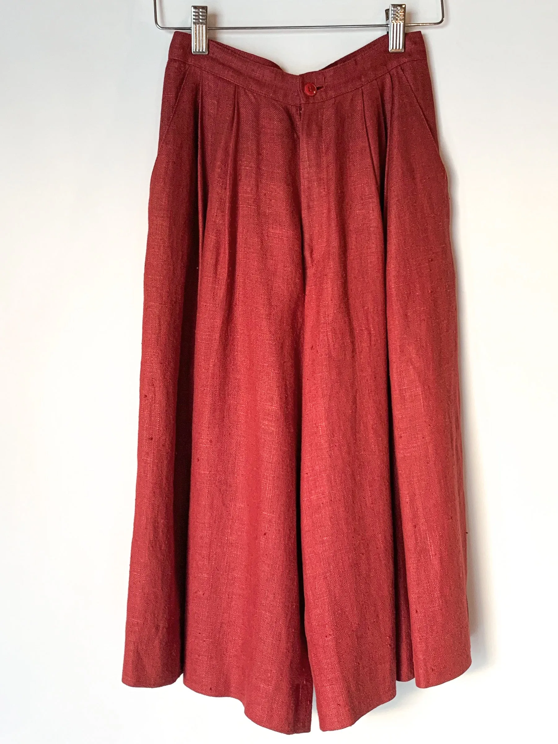 Red Linen Walking Shorts