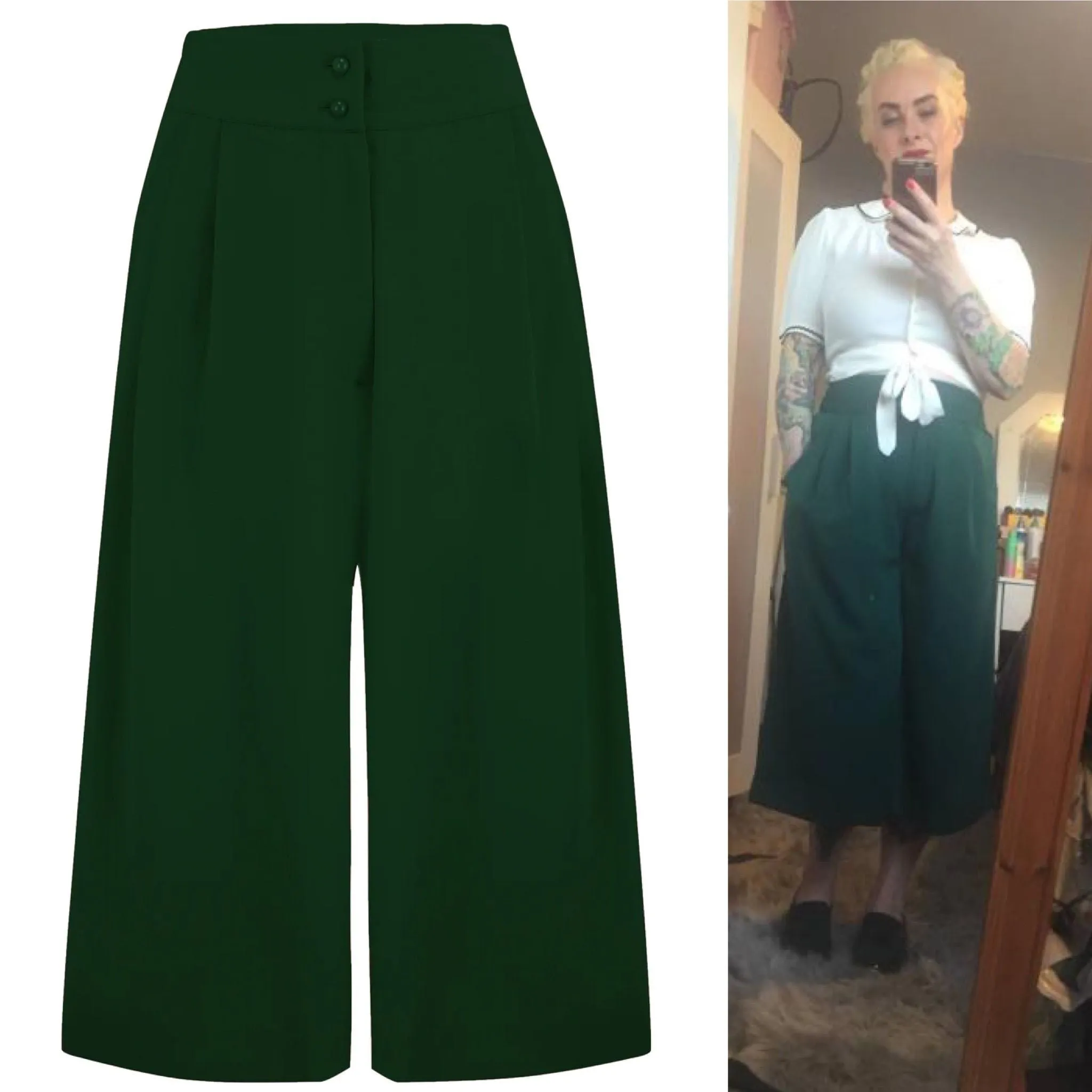 The "Sophia" Palazzo Culottes in Solid Green, Classic & Easy To Wear Vintage Inspired Style