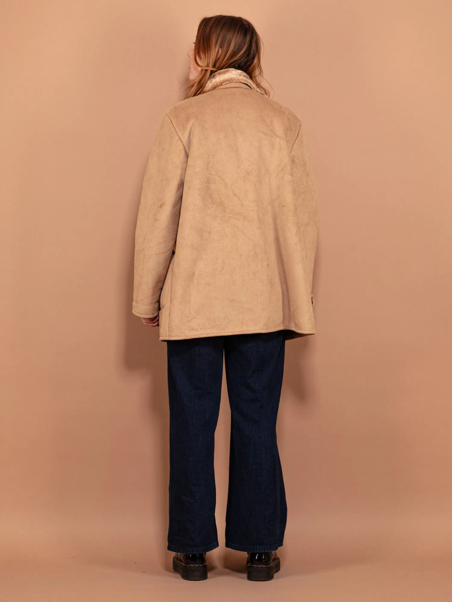 Vintage 00's Women Faux Fur Lined Winter Coat in Beige