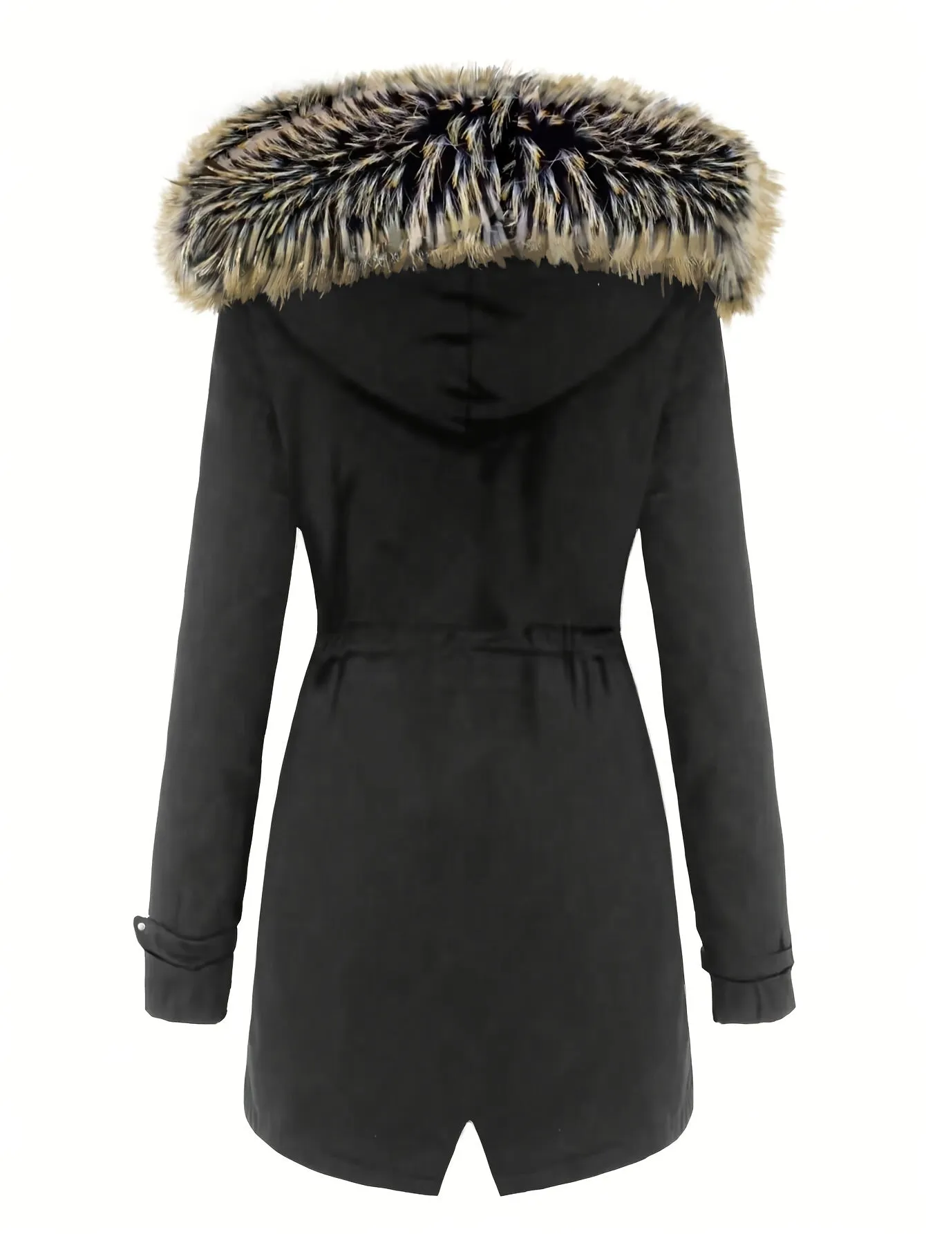 Zip-up Fuzzy Trim Hoodie Coat, Casual Faux Fur Lined, Drawstring Waist